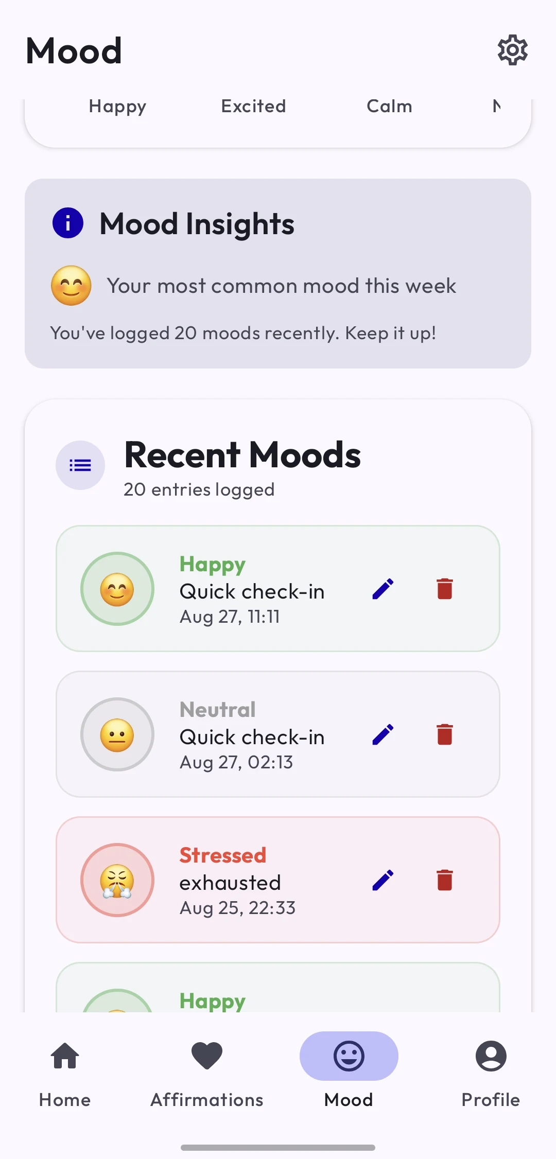 Affirmi mood history and insights