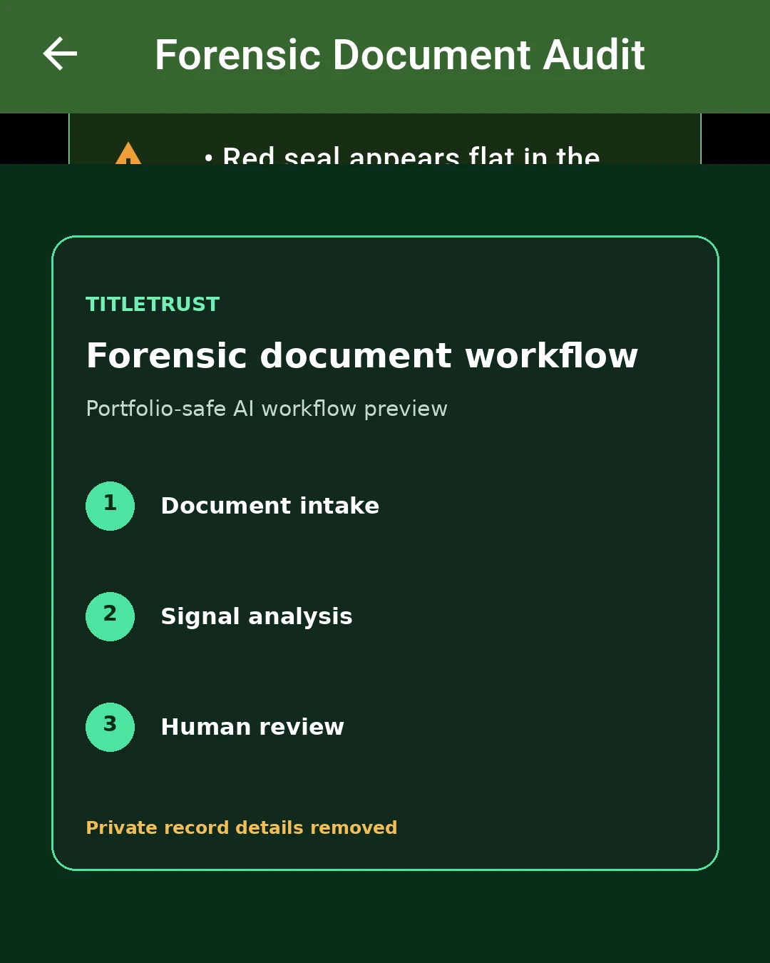 TitleTrust portfolio-safe forensic document workflow preview